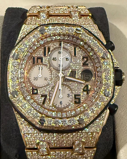 Audemars Piguet Royal Oak Offshore Chronograph 42MM Aftermarket Diamonds Dial Aftermarket Diamond Rose Gold Bracelet (26470OR)