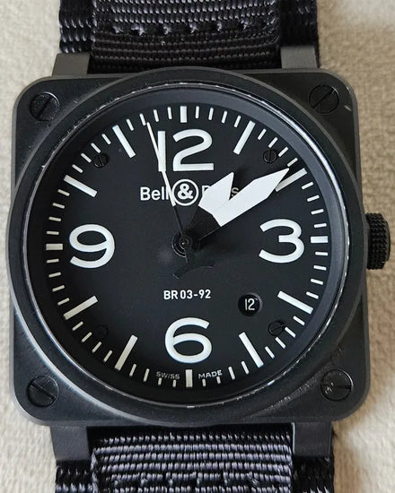 2010 Bell & Ross BR 03 92 42MM Black Dial Textile Strap (BR03-92-S)