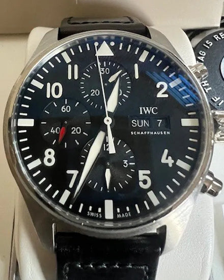 IWC Schaffhausen Pilot Chronograph 43MM Black Dial Leather Strap (IW377709)