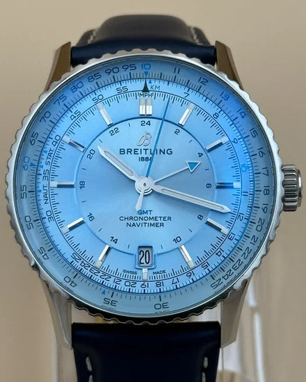 Breitling Navitimer GMT 41MM Ice Blue Dial Aftermarket Leather Strap (A32310171C1P1)
