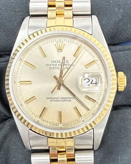 Rolex Datejust 36MM Champagne "Pie Pan" Dial Aftermarket Gold-Plated Steel Bracelet (1601)