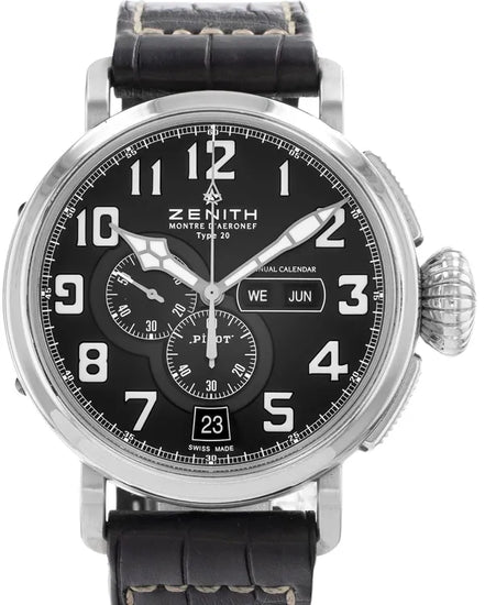 Zenith Pilot Type 20 Annual Calendar 48MM Black Dial Leather Strap (03.2430.4054/21.C721)
