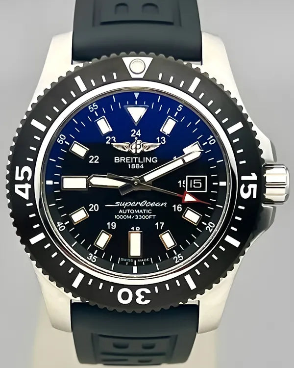 No Reserve - 2018 Breitling Superocean 44MM Black Dial Rubber Strap (Y1739310/BF45)