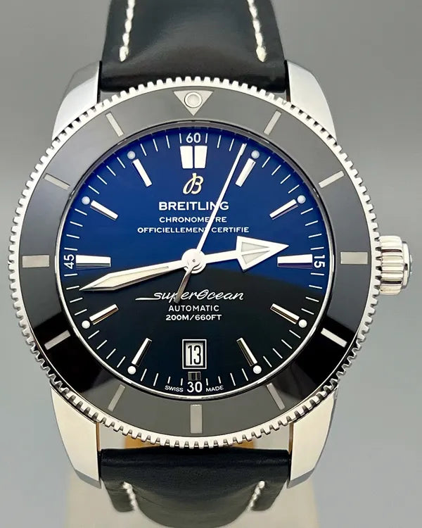 No Reserve - 2018 Breitling Superocean Heritage II 46MM Black Dial Leather Strap (AB202012/BF74)