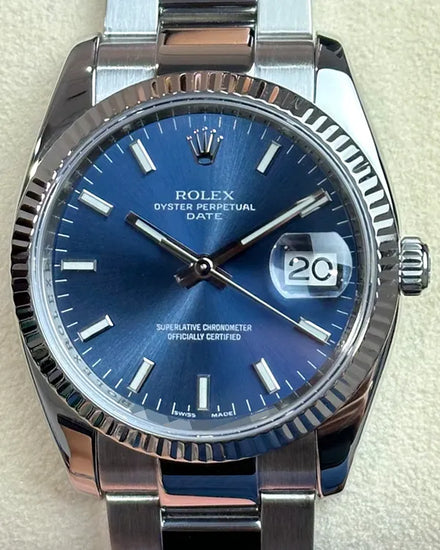 2010 Rolex Oyster Perpetual Date 34MM Blue Dial Oyster Bracelet (115234)
