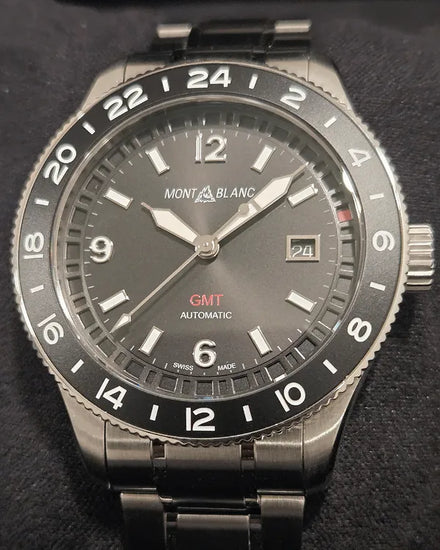 2025 Montblanc 1858 GMT 42MM Black Dial Steel Bracelet (129615)