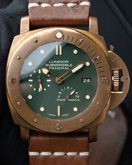 Panerai Submersible 1950 Bronzo L.E. 47MM Green Dial Aftermarket Leather Strap (PAM00507)