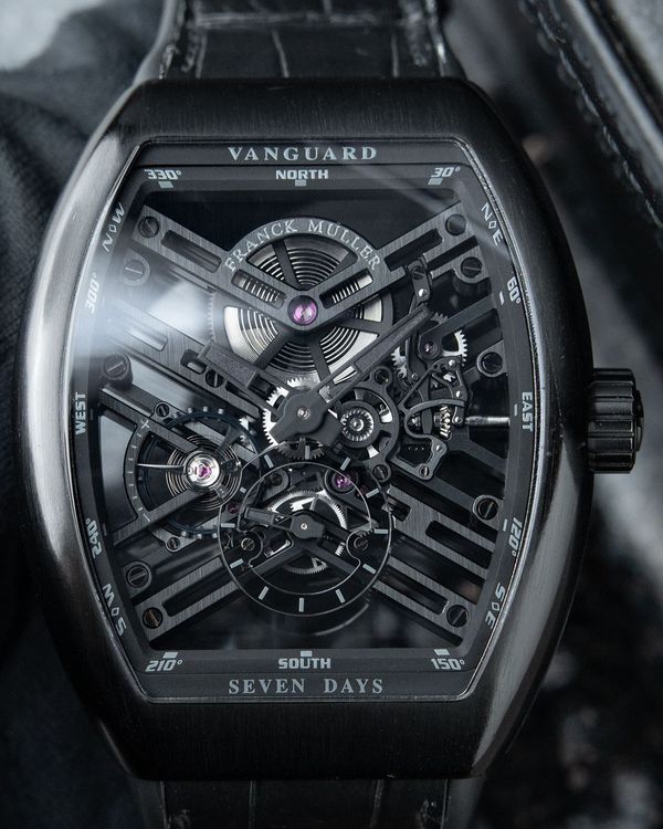 Franck Muller Vanguard V45 44MM Skeleton Dial Leather Strap (V 45 S6 SQT TT NR BR NR)