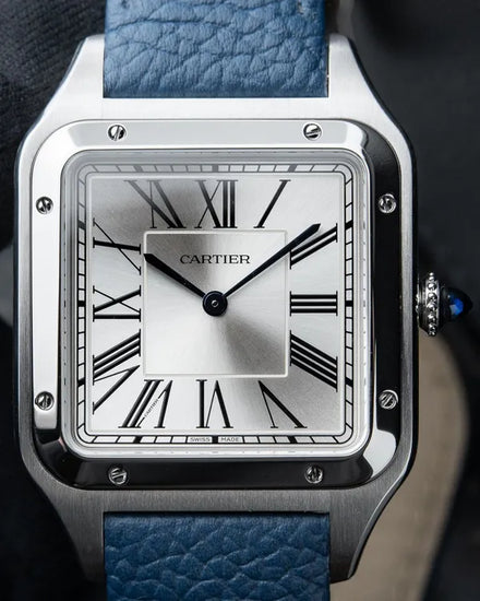 2020 Cartier Santos Dumont XL 33.9MM Silver Dial Leather Strap (WSSA0032)