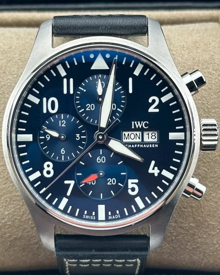 2024 IWC Schaffhausen Pilot Chronograph 43MM Blue Dial Leather Strap (IW378003)