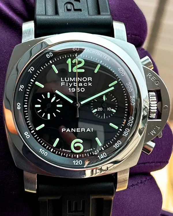 2006 Panerai Luminor 1950 3 Days Chrono Flyback 44MM Black Dial Rubber Strap (PAM00212)