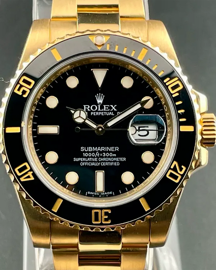 2010 Rolex Submariner Date 40MM Black Dial Yellow Gold Oyster Bracelet (116618LN)