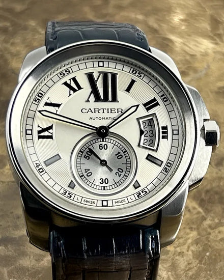 Cartier Calibre de Cartier 42MM Silver Dial Leather Strap (W7100037)