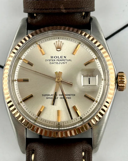 Rolex Datejust 36MM Silver "Pie Pan" Dial Aftermarket Leather Strap (1601)