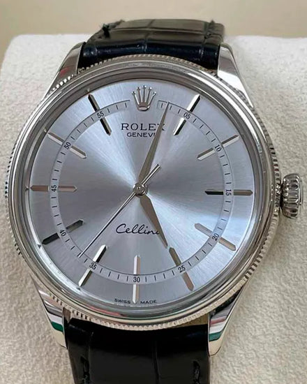 2021 Rolex Cellini Time 39MM Silver Dial Leather Strap (50509)