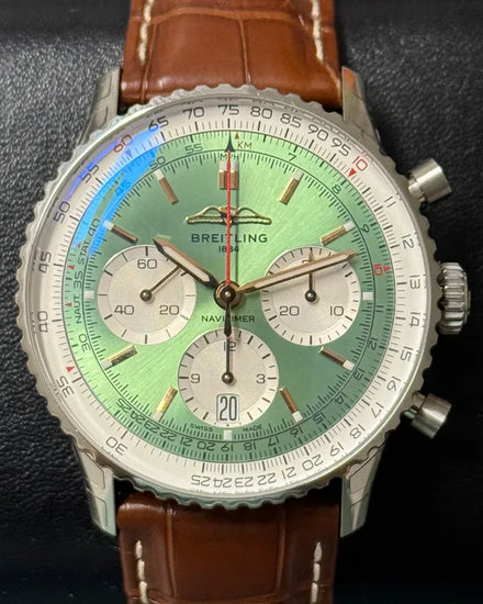 Breitling Navitimer 1 B01 Chronograph 41MM Mint Green Dial Leather Strap (AB0139211L1P1)