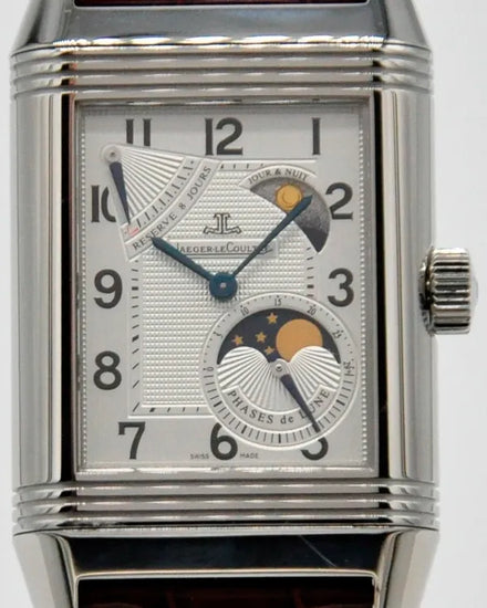 2010 Jaeger-LeCoultre Reverso Sun-Moon 29MM Silver Dial Leather Strap (240.8.27)