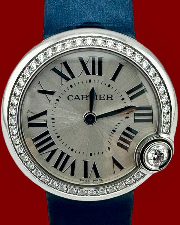 No Reserve - Cartier Ballon Bleu 30MM Quartz Silver Dial Leather Strap (W4BL0003)