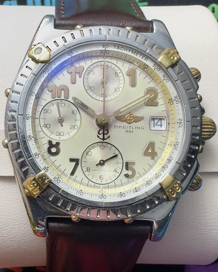 Breitling Chronomat 39MM White Dial Aftermarket Leather Strap (B13050.1)
