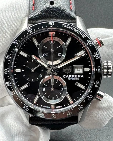 2019 Tag Heuer Carrera Chronograph 41MM Black Dial Leather Strap (CBM2110.FC6454)