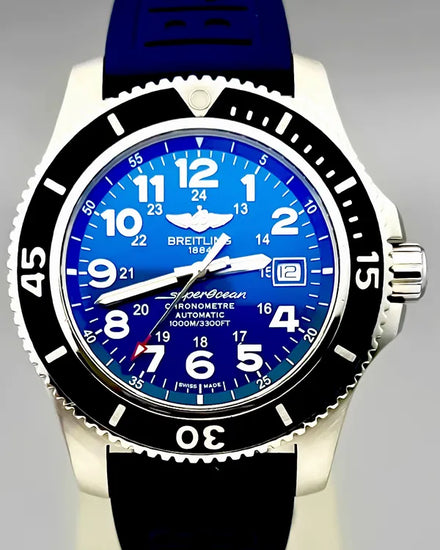 No Reserve - 2019 Breitling Superocean II 44MM Blue Dial Rubber Strap (A17392D81C1S2)