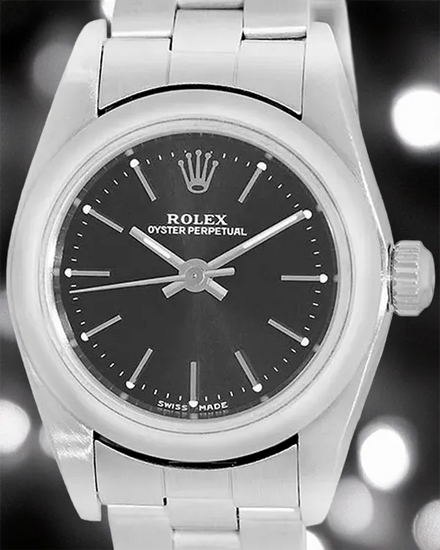 Rolex Oyster Perpetual 25MM Black Dial Oyster Bracelet (76080)