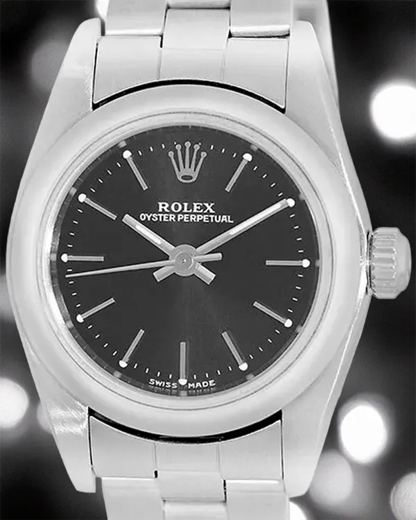 Rolex Oyster Perpetual 25MM Black Dial Oyster Bracelet (76080)