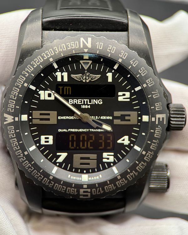 2016 Breitling Emergency II "Night Mission" 51MM Quartz Black Dial Rubber Strap (V76325U1-BC46)