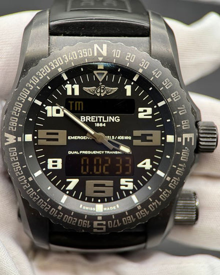 2016 Breitling Emergency II "Night Mission" 51MM Quartz Black Dial Rubber Strap (V76325U1-BC46)