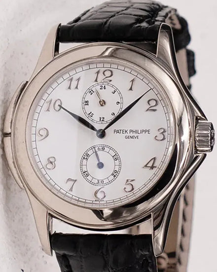 Patek Philippe Calatrava Travel Time 37MM White Dial Leather Strap (5134G-001)