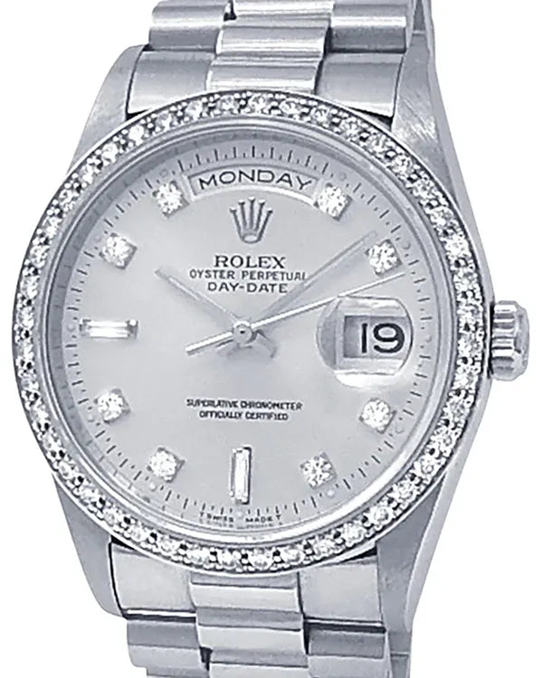 Rolex Day-Date 36MM Silver Dial White Gold President Bracelet (18346)