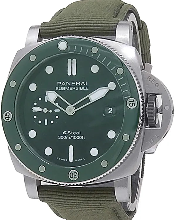 2021 Panerai Submersible QuarantaQuattro "Verde Smeraldo" 44MM Green Dial Textile Strap (PAM01287)