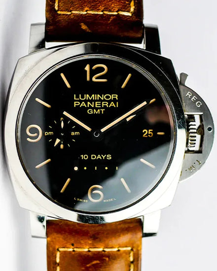 Panerai Luminor 1950 10 Days GMT 44MM Black Dial Leather Strap (PAM00533)