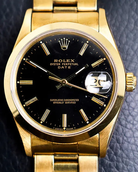 Rolex Oyster Perpetual Date 34MM Black Dial Yellow Gold Oyster Bracelet (15007)