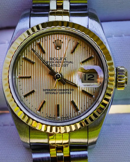 1995 Rolex Lady-Datejust 26MM Champagne "Tapestry" Dial Two-Tone Jubilee Bracelet (69173)