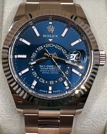 2025 Rolex Sky-Dweller 42MM Blue Dial Rose Gold Oyster Bracelet (336935)