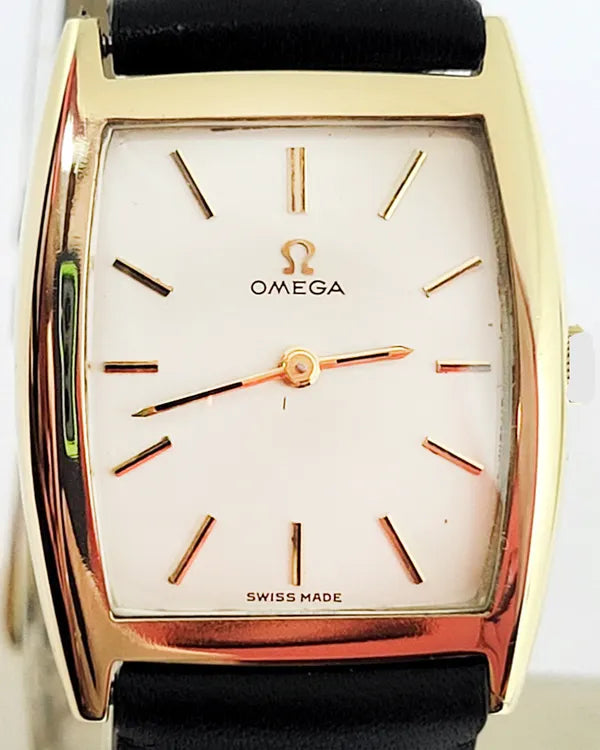 Omega Vintage 14K Gold 26MM Off-White Dial Aftermarket Leather Strap (D6791)