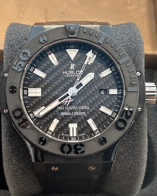 Hublot Big Bang King "Black Magic" 48MM Carbon Fiber Dial Leather Strap (322.CM.1770.RX)