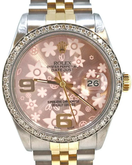 Rolex Datejust 36MM Aftermarket Pink "Floral Motif" Dial Two-Tone Jubilee Bracelet (16013)