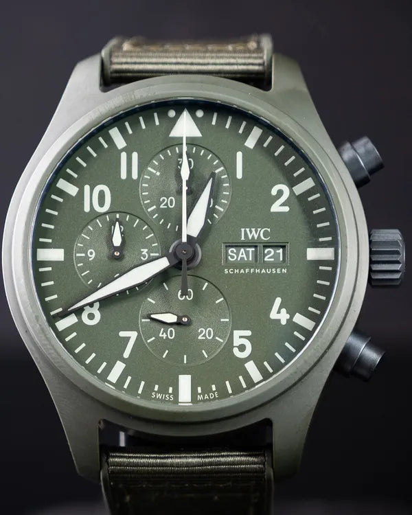 2022 IWC Schaffhausen Pilot Top Gun "Woodland" 44MM Green Dial Textile Strap (IW389106)