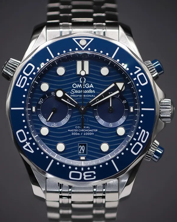 2020 Omega Seamaster Diver 300M Chronograph 44MM Blue Dial Steel Bracelet (210.30.44.51.03.001)