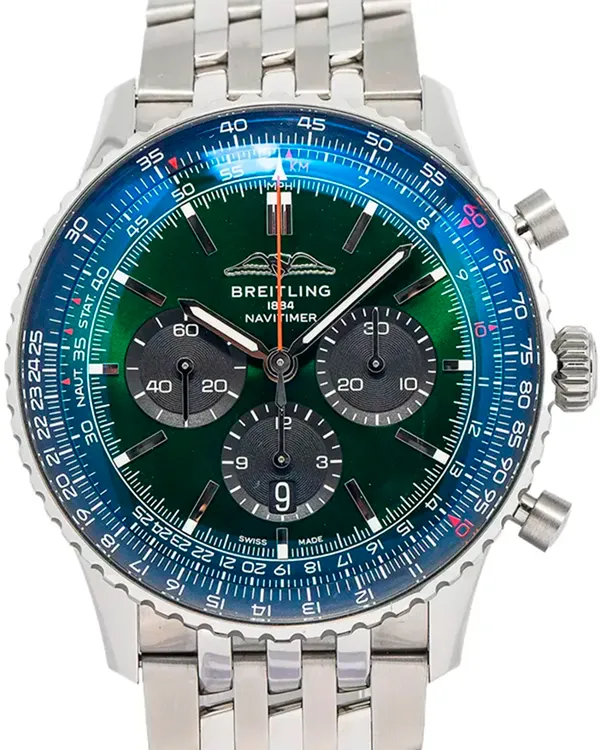 2017 Breitling Navitimer 1 B01 Chronograph 46MM Green Dial Steel Bracelet (AB0137)