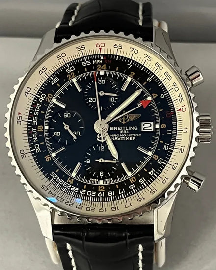 Breitling Navitimer GMT 46MM Black Dial Leather Strap (A24322)