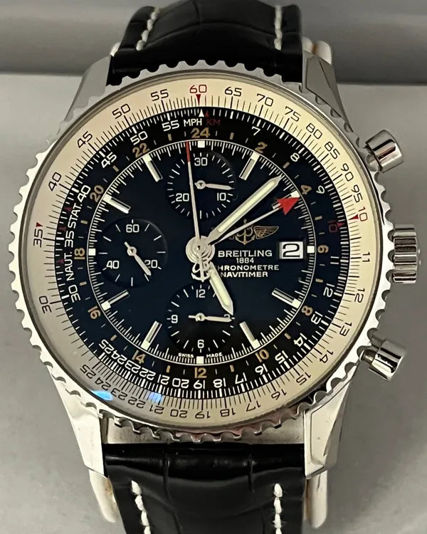 Breitling Navitimer GMT 46MM Black Dial Leather Strap (A24322)