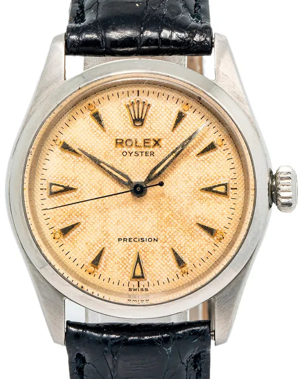 Rolex Oyster Precision Date 34MM Cream "Honeycomb" Dial Aftermarket Leather Strap (6482)