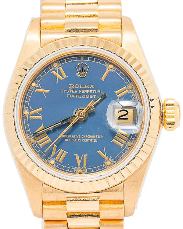 1980 Rolex Lady-Datejust 26MM Blue Dial Yellow Gold President Bracelet (6917)