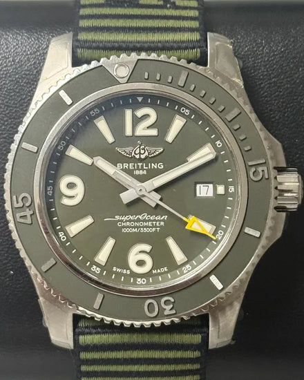 Breitling Superocean "Outerknown" 44MM Green Dial Textile Strap (A17367A11L1W1)