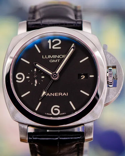Panerai Luminor 1950 3 Days GMT 44MM Black Dial Leather Strap (PAM00320)
