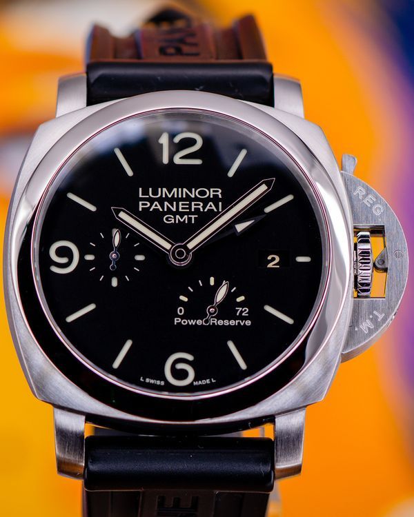 2013 Panerai Luminor 1950 3 Days GMT 44MM Black Dial Rubber Strap (PAM00321)