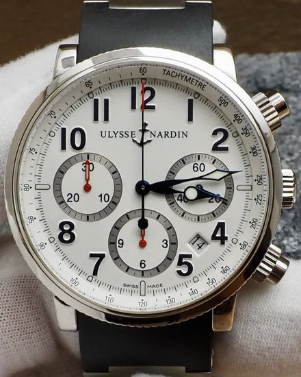 Ulysse Nardin Marine Chronograph 40MM White Dial Rubber Strap (353-88)